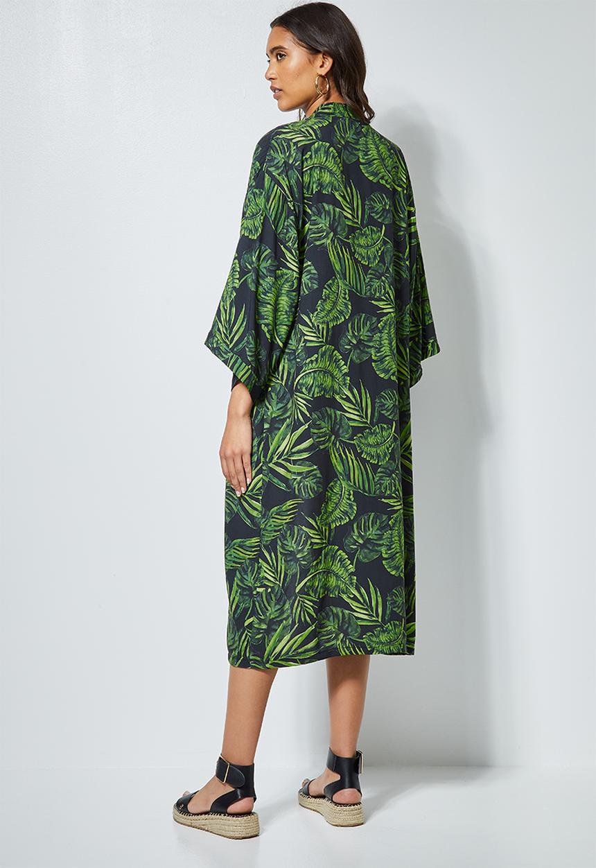 Superbalist - Printed longer length shacket - green & black 