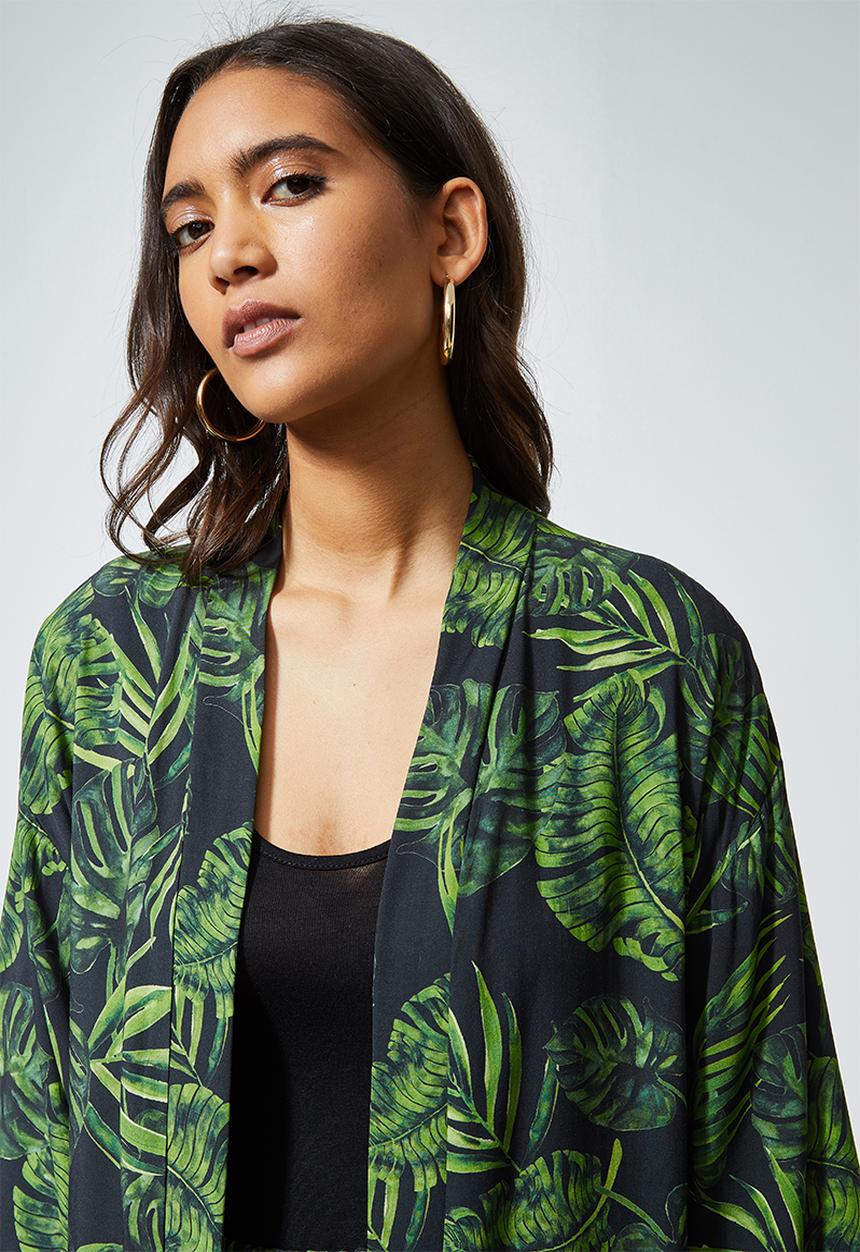 Superbalist - Printed longer length shacket - green & black 