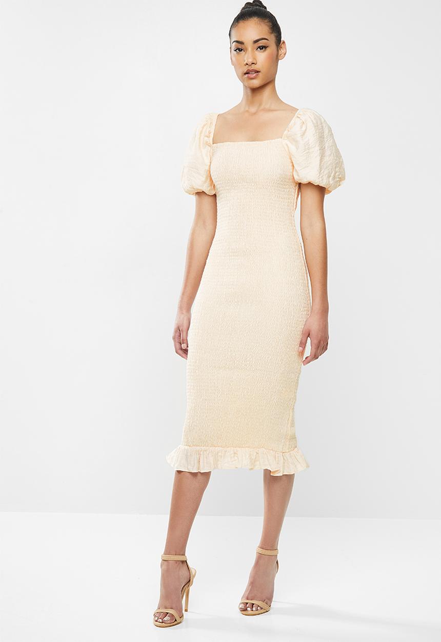 Glamorous - Petite puff sleeve bodycon dress - pale yellow