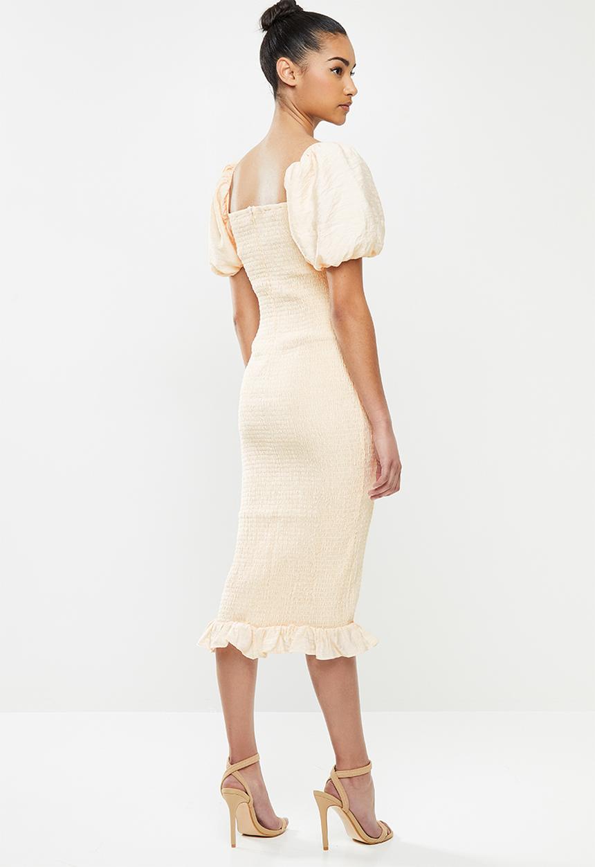 Glamorous - Petite puff sleeve bodycon dress - pale yellow