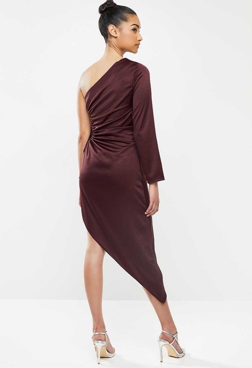Glamorous - Petite sateen one shoulder with open side - plum