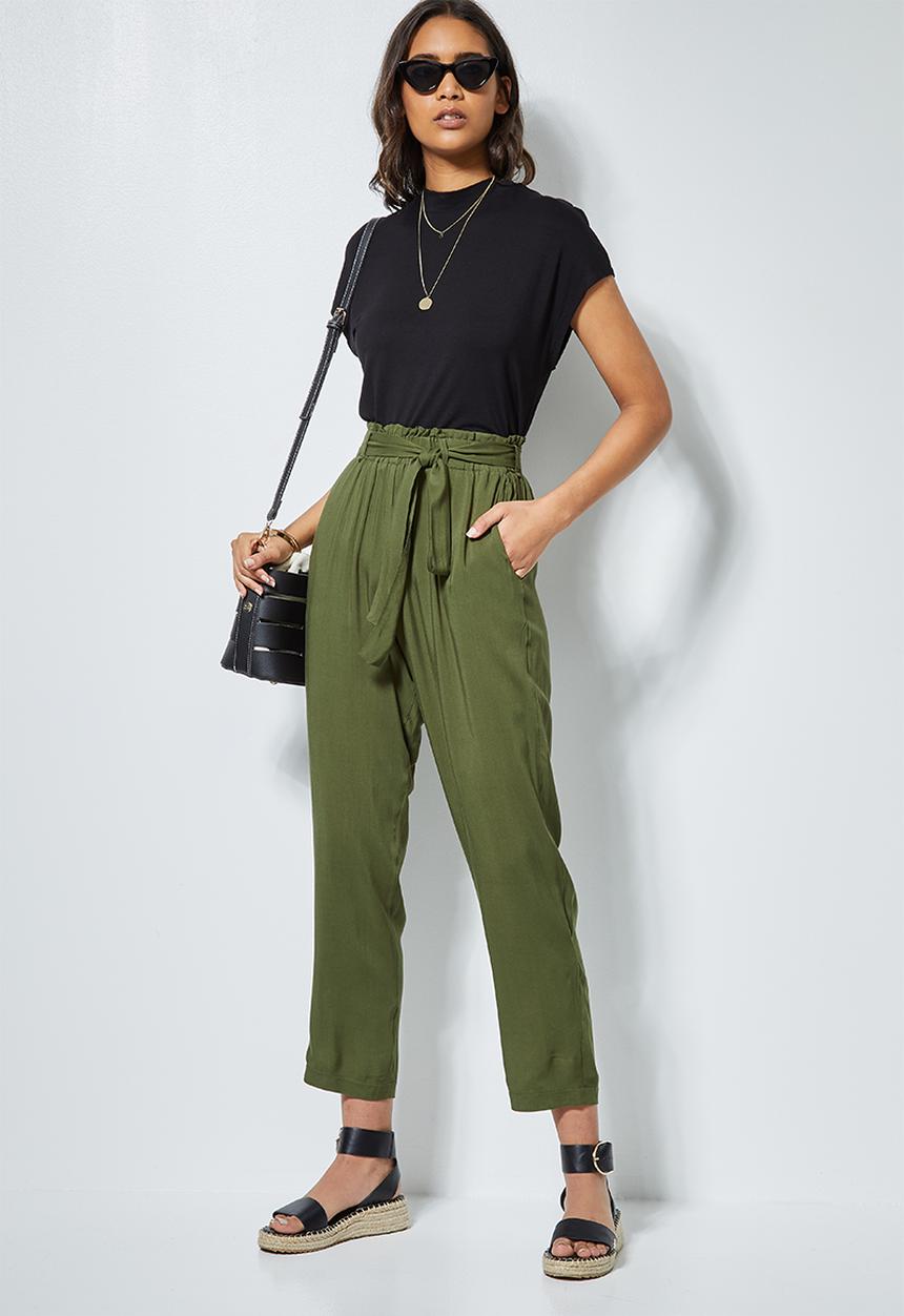 Superbalist - Soft paperbag trousers - olive