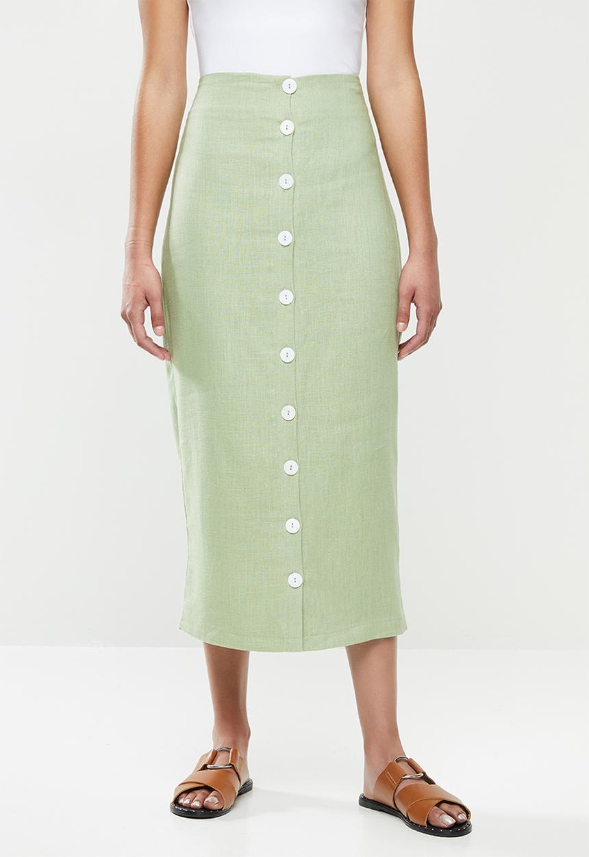 Glamorous - Petite button through midi skirt - sage