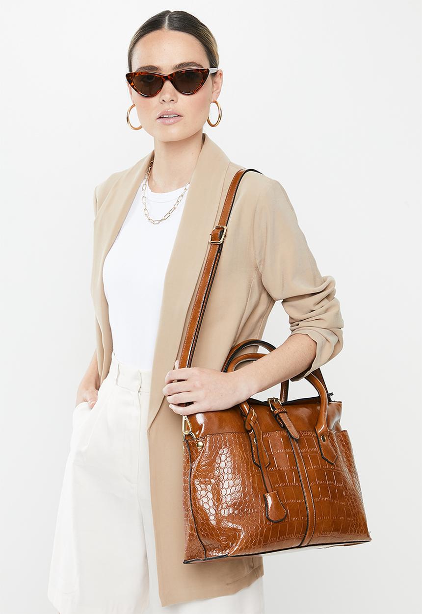 Superbalist - Faux croc tote bag- tan