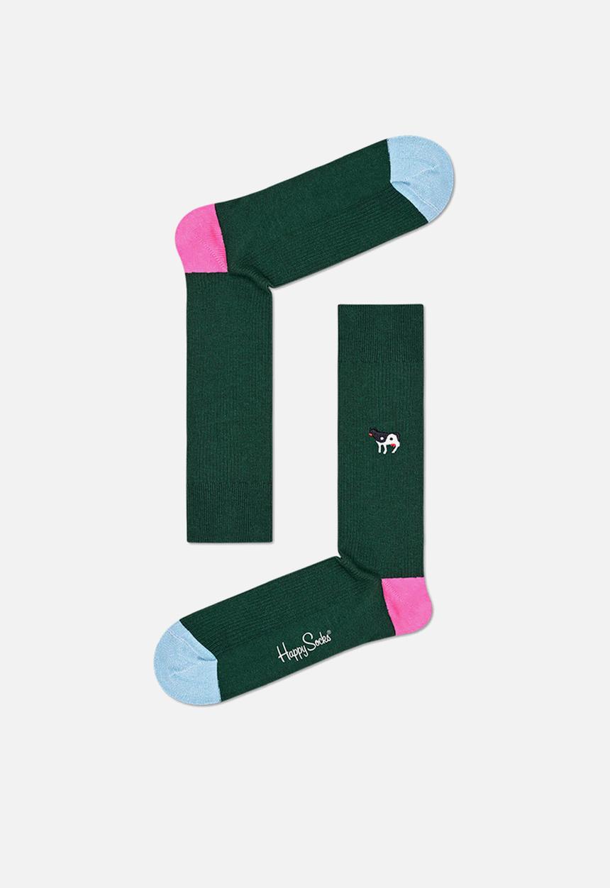 Happy Socks - Ribbed embroidery ying yang cow sock - green