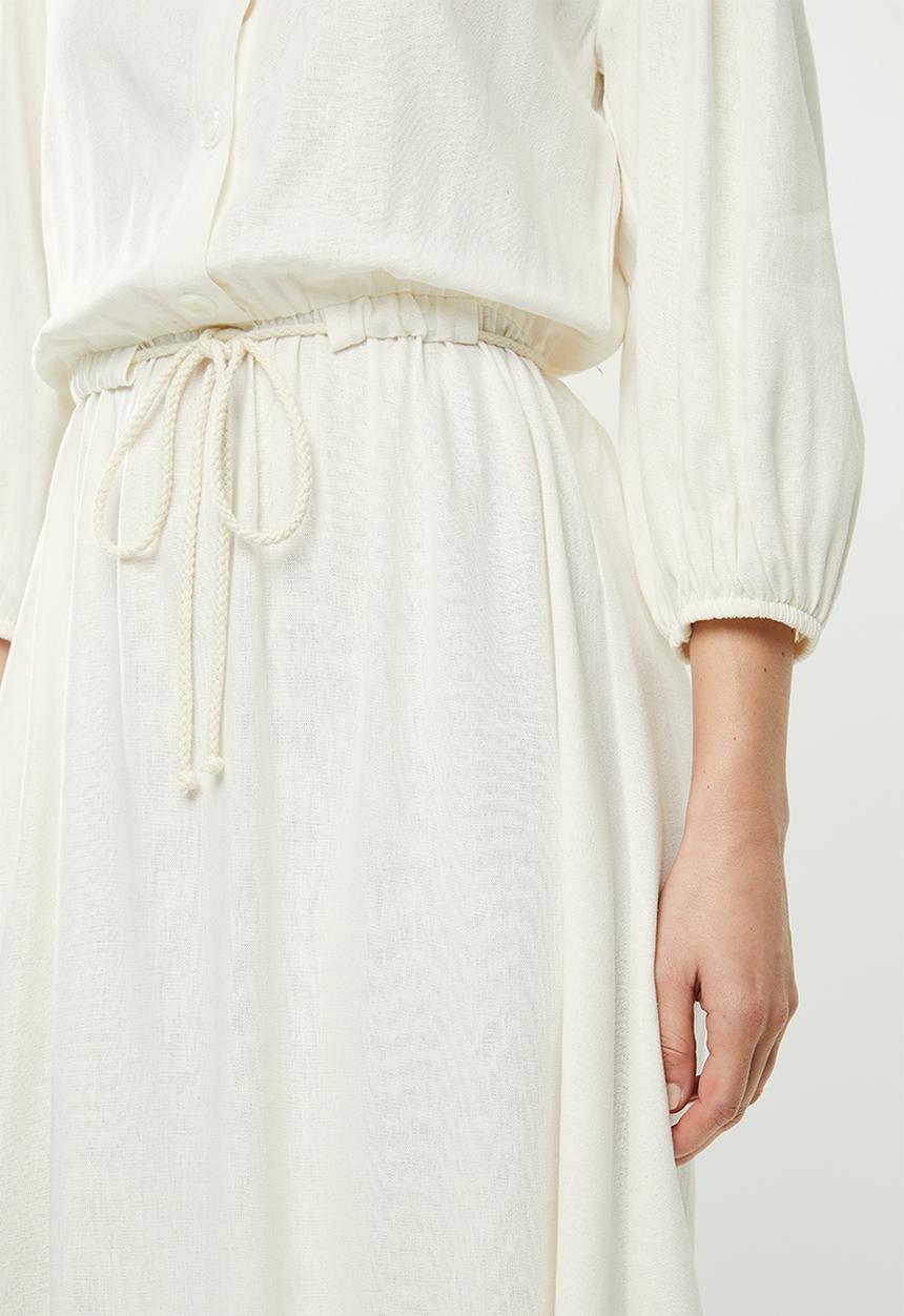 edit - Rope trim mandarin collar linen dress - milk