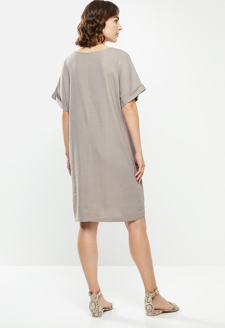 edit - Linen short sleeve tunic dress - grey