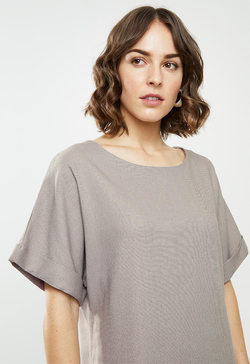edit - Linen short sleeve tunic dress - grey