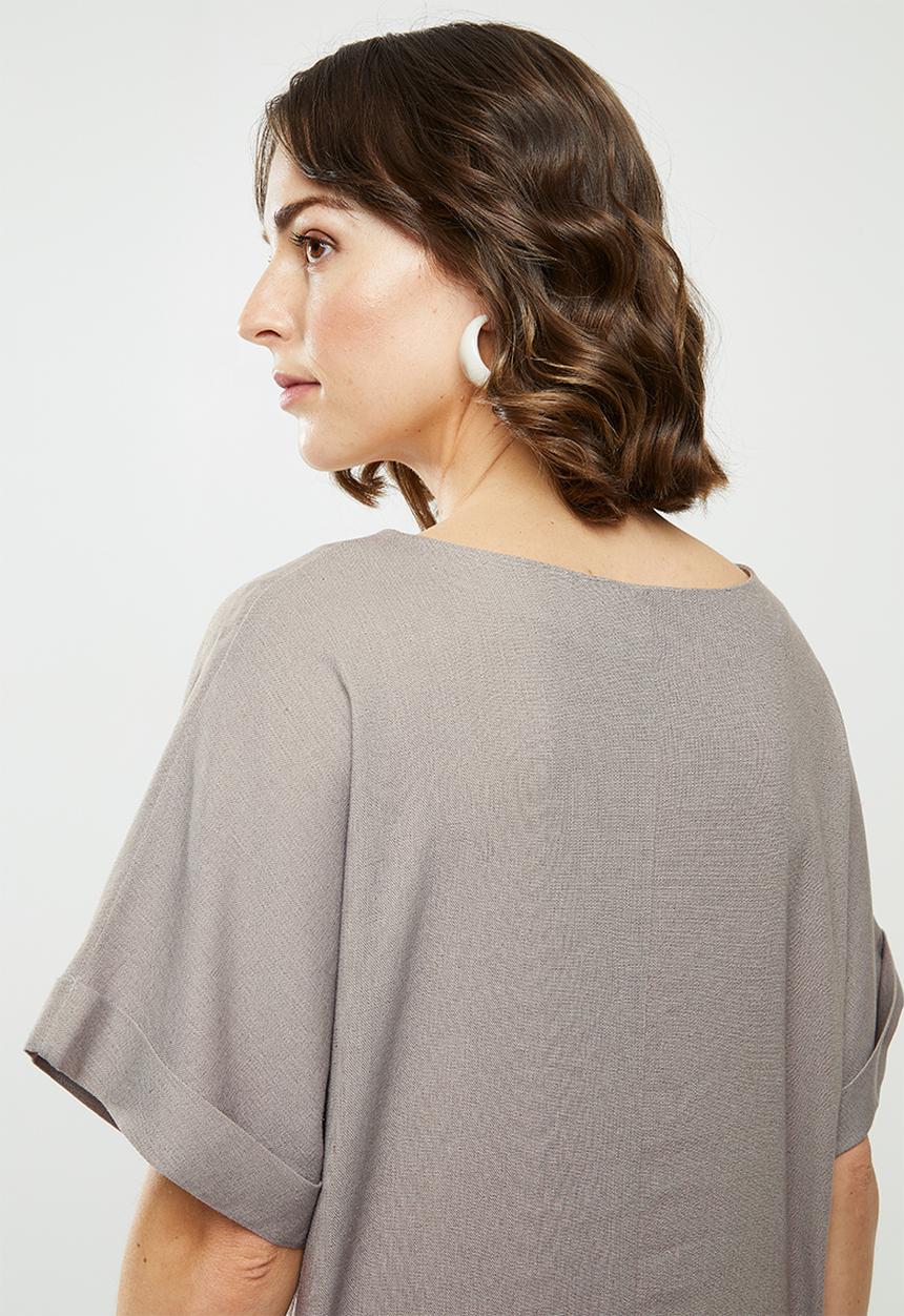 edit - Linen short sleeve tunic dress - grey