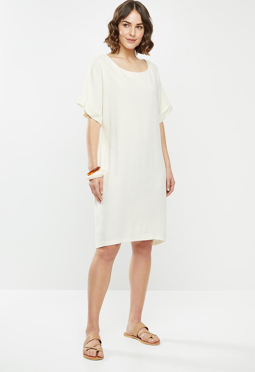 edit - Linen short sleeve tunic dress - cream 