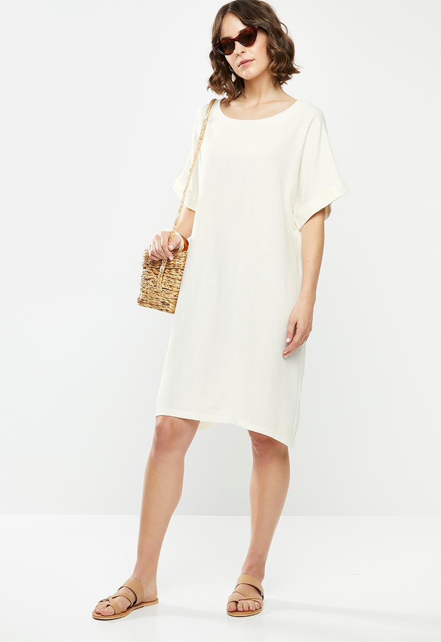 edit - Linen short sleeve tunic dress - cream 