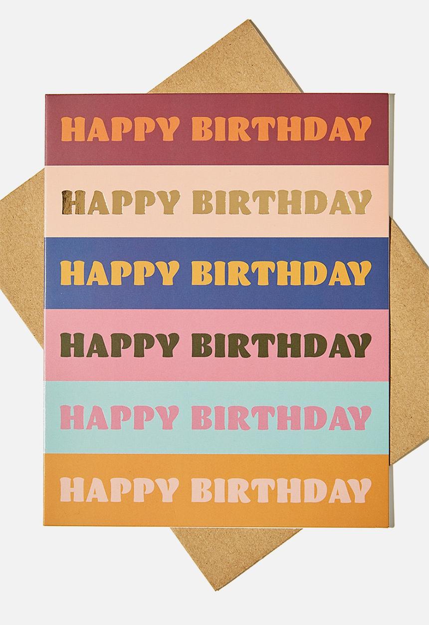 Typo - Nice birthday card - birthday multicolour stripe