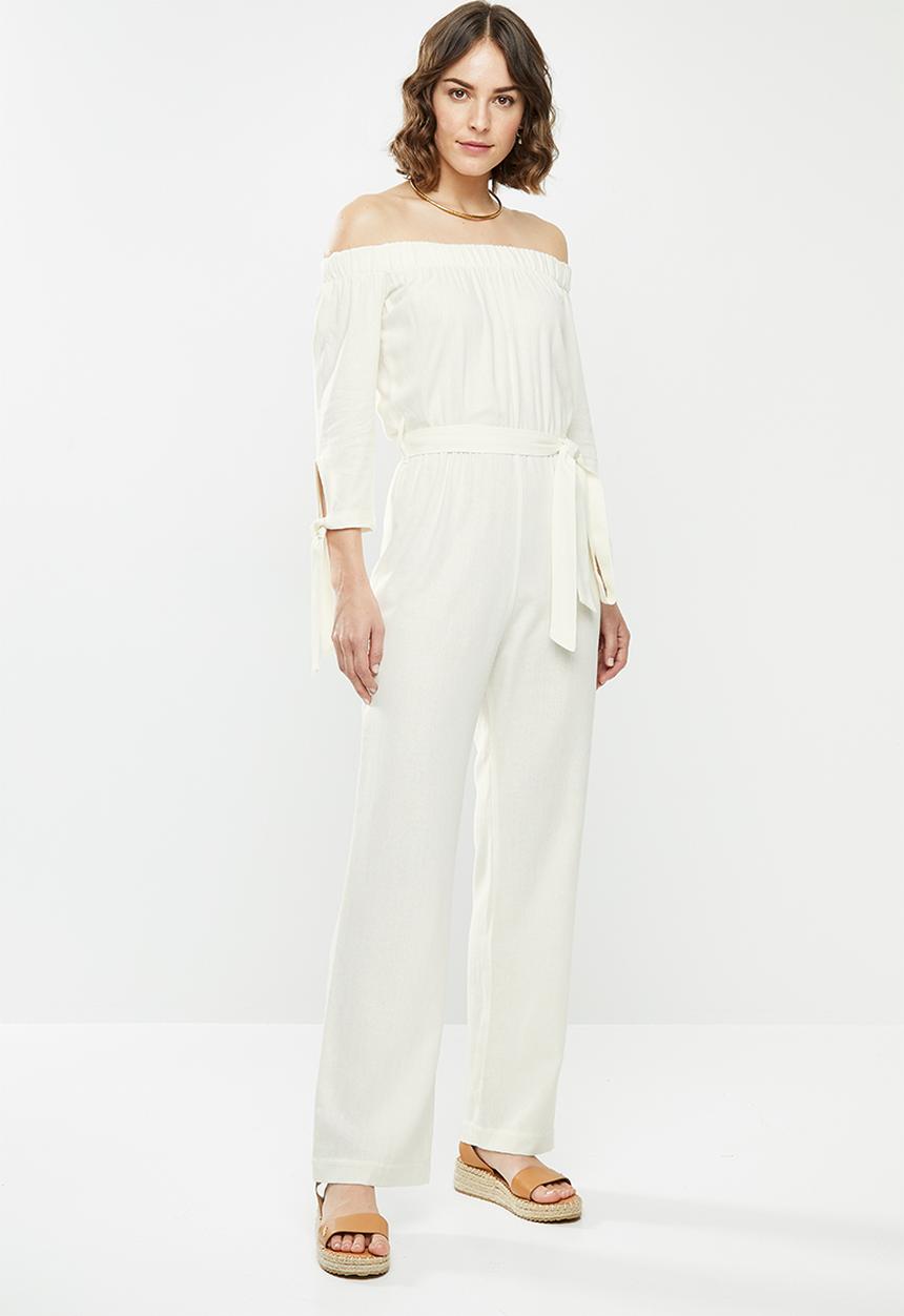 edit - Linen Off the shoulder jumpsuit - white