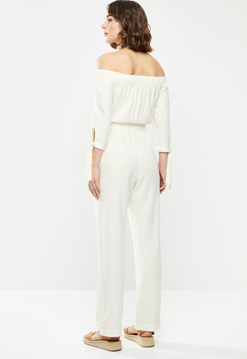 edit - Linen Off the shoulder jumpsuit - white