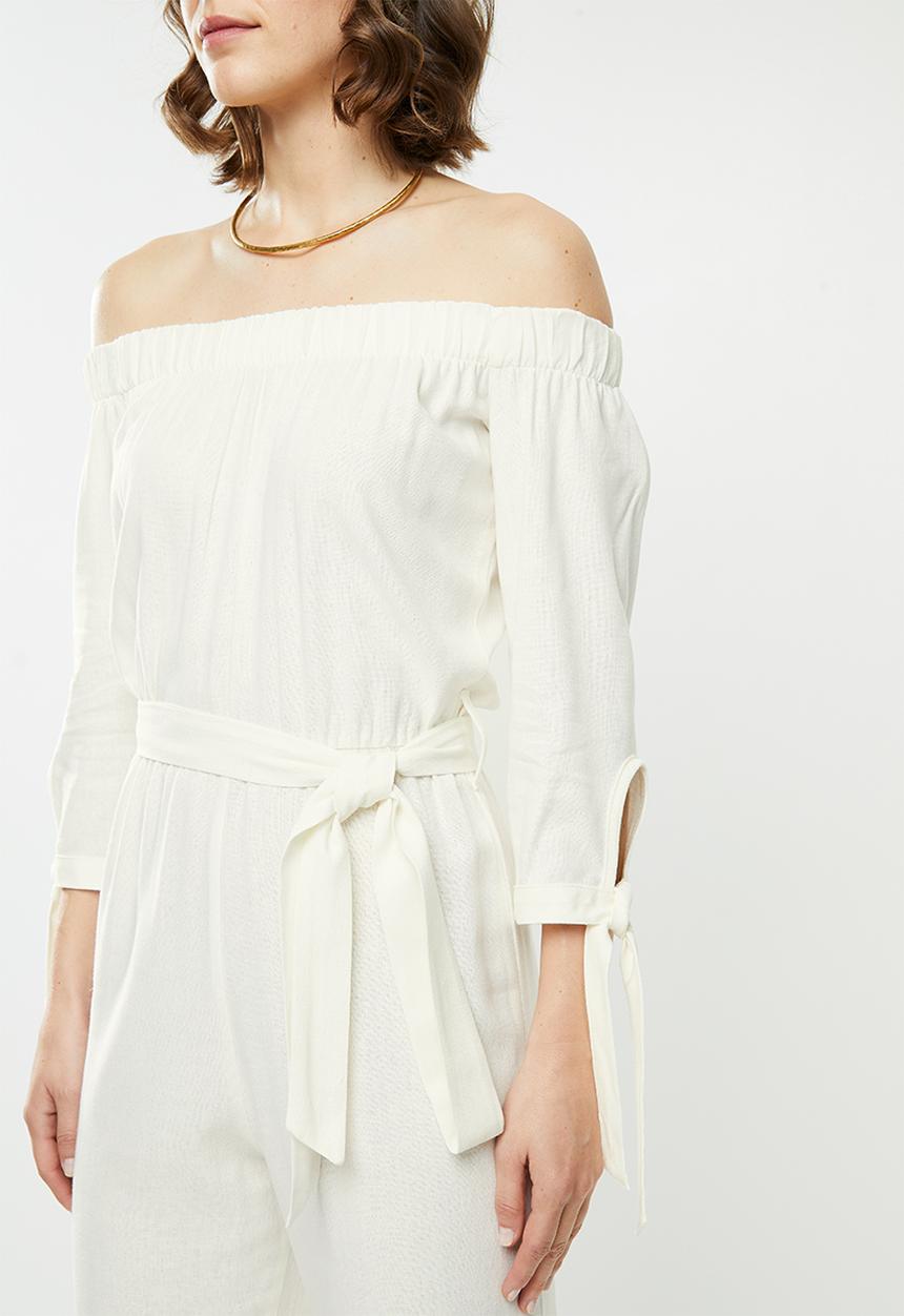 edit - Linen Off the shoulder jumpsuit - white