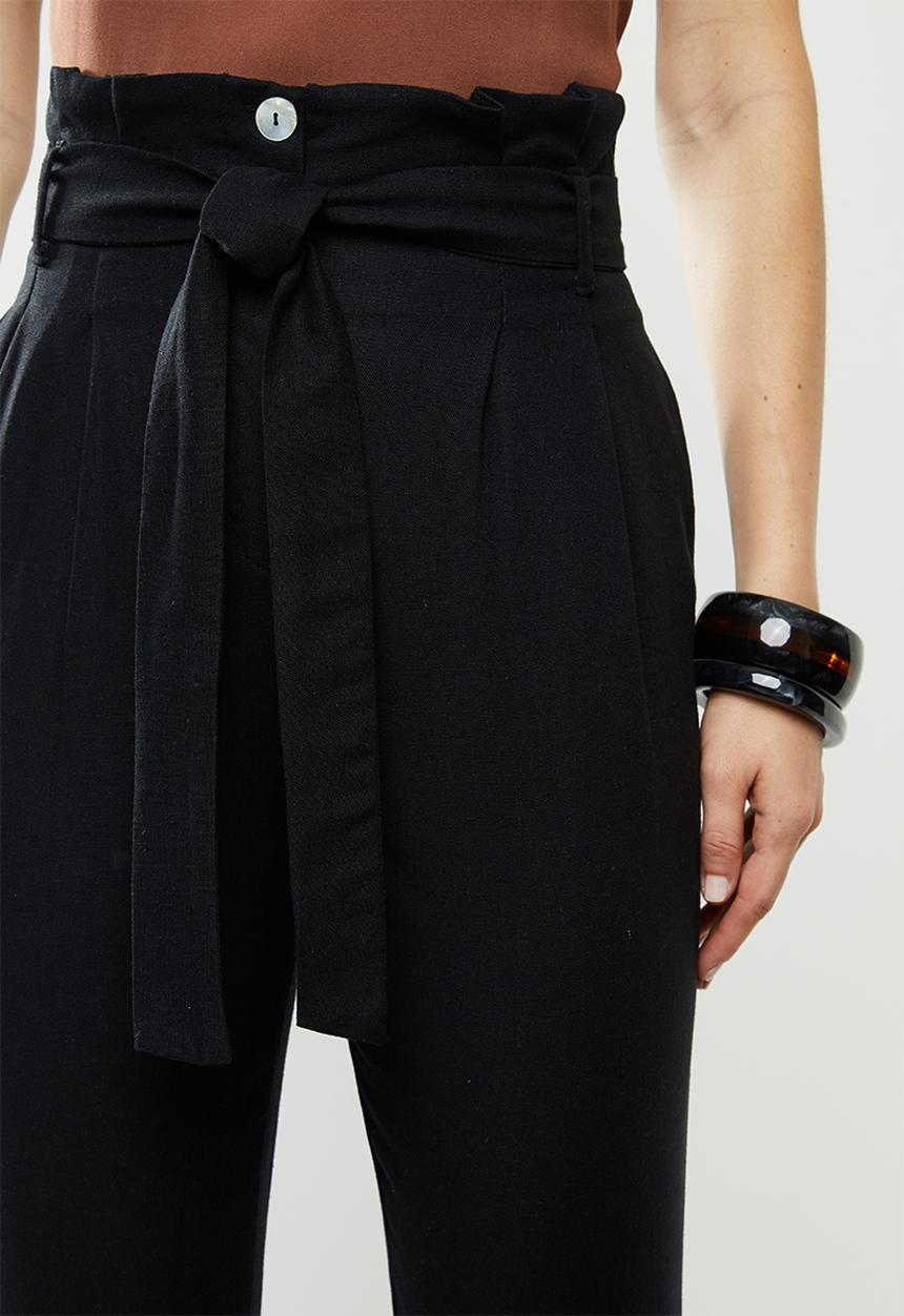 edit - Linen Paperbag pant - black