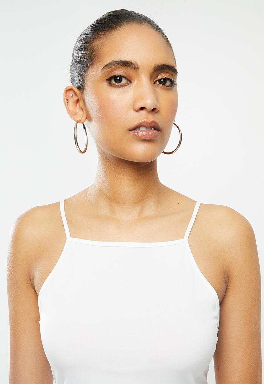 Blake - Halter cross back tie crop top-ivory