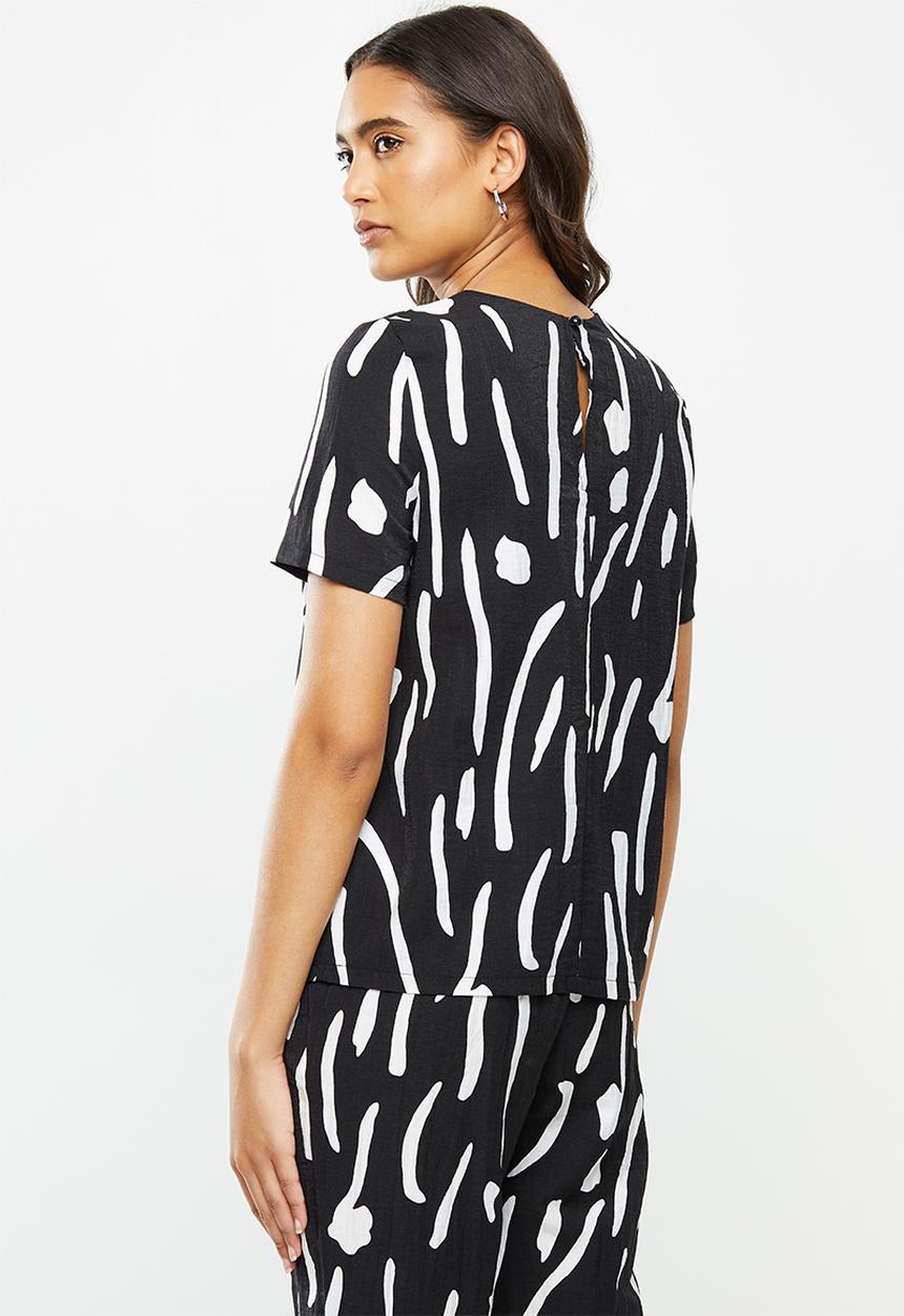 Me&B - Printed woven tee - black & white