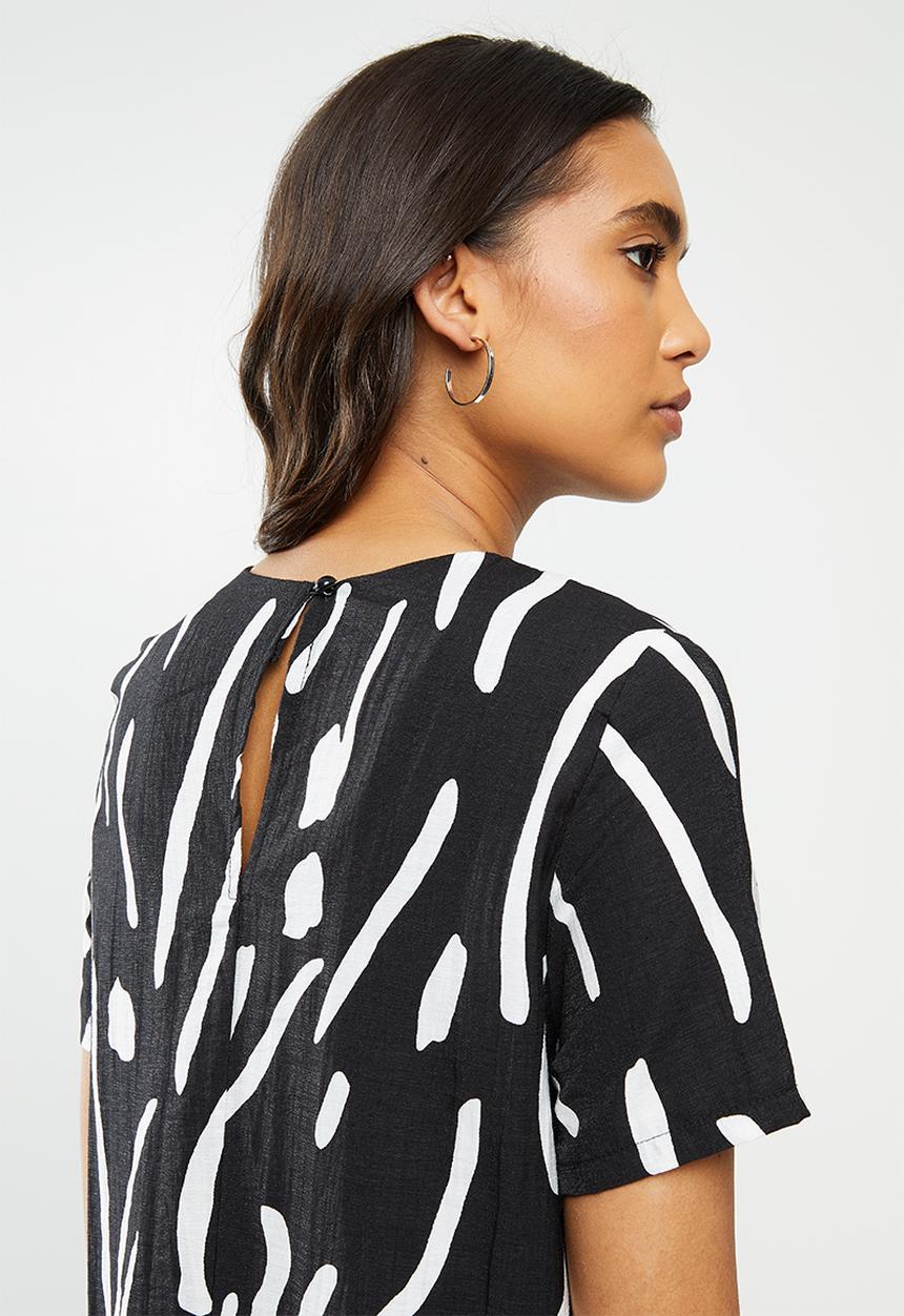 Me&B - Printed woven tee - black & white