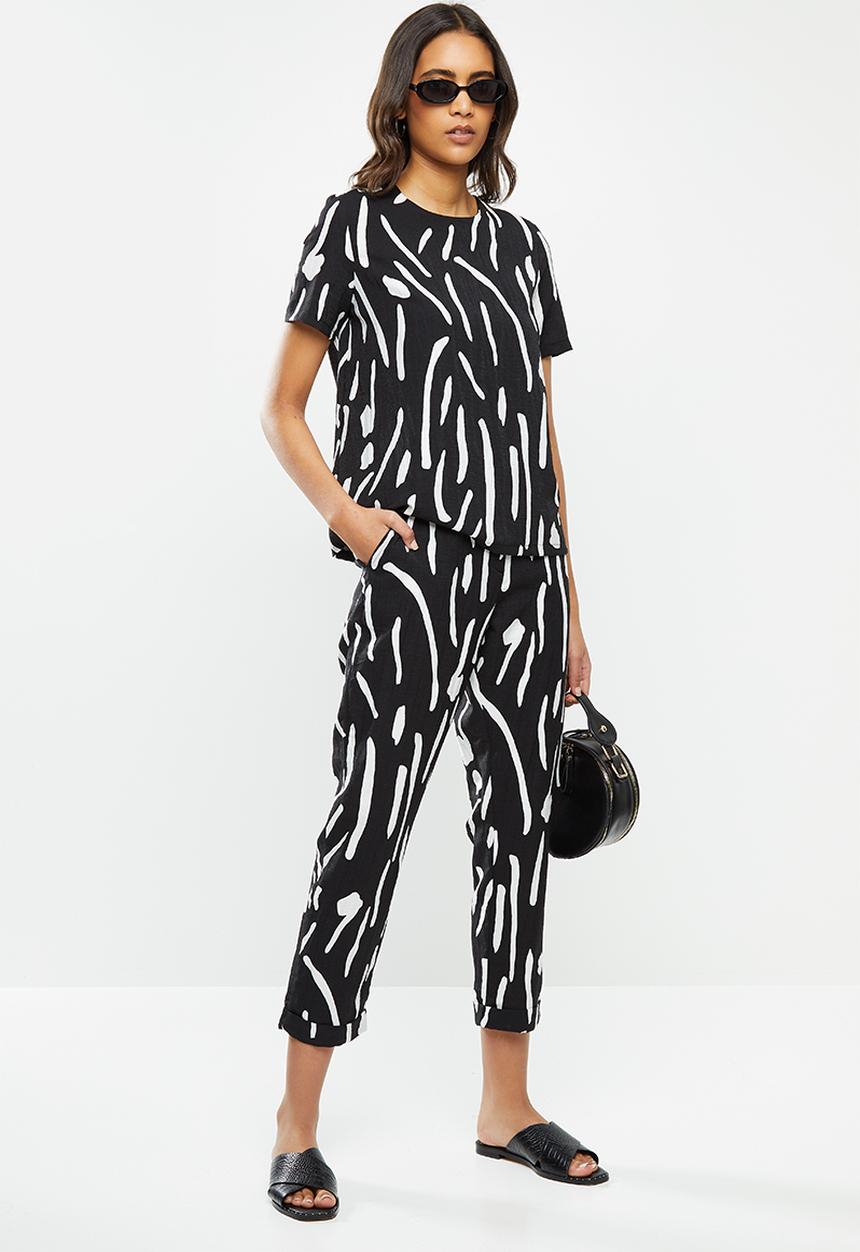 Me&B - Printed tapered pant - black & white