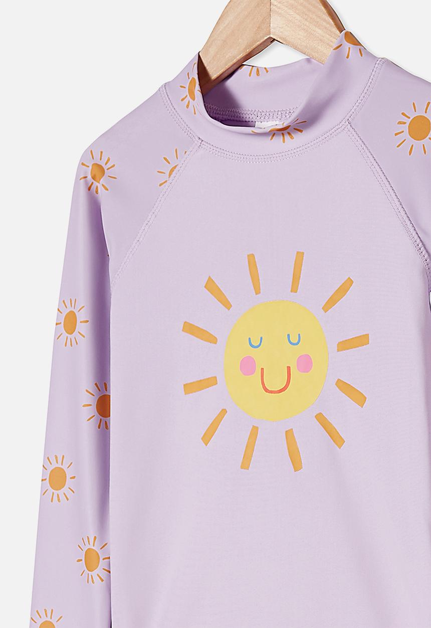 Cotton On - Hamilton long sleeve rashie - vintage lilac sunny face