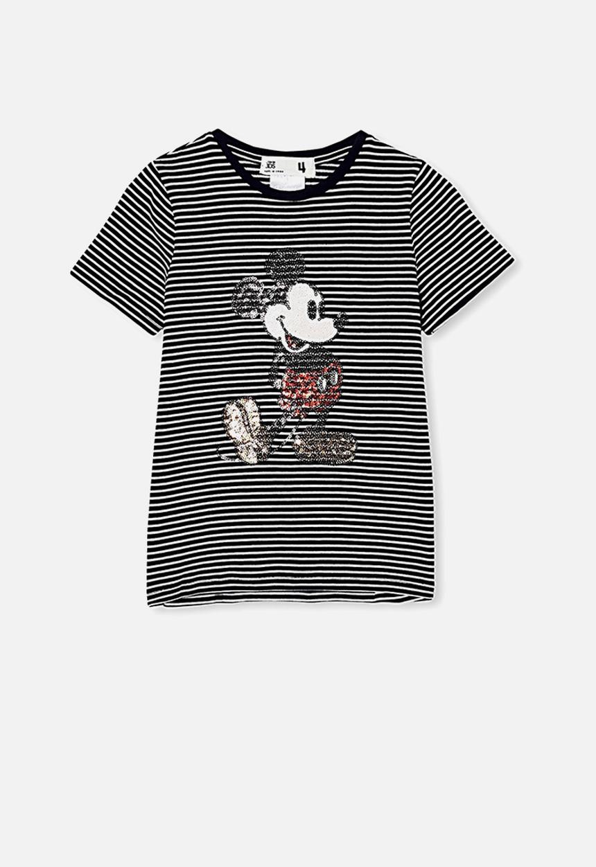 Cotton On - License short sleeve tee - indian ink stripe sequin Mickey
