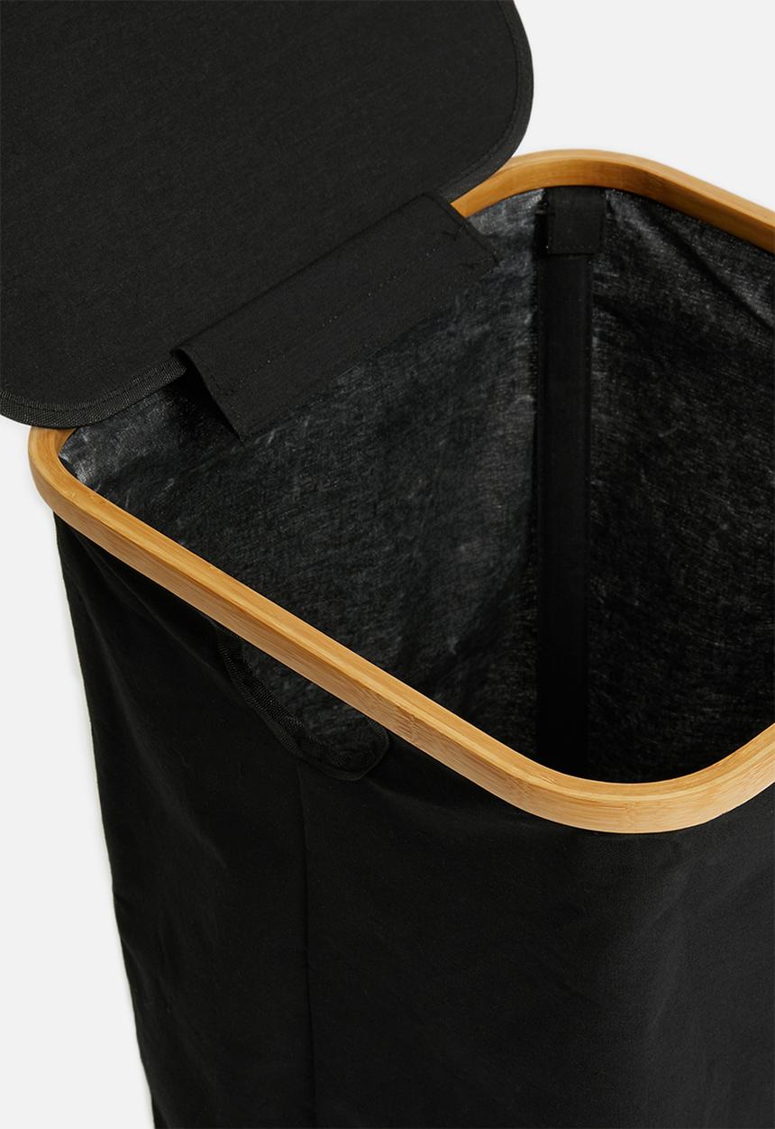 Bathroom Solutions - Laundry bag with bamboo ring - black