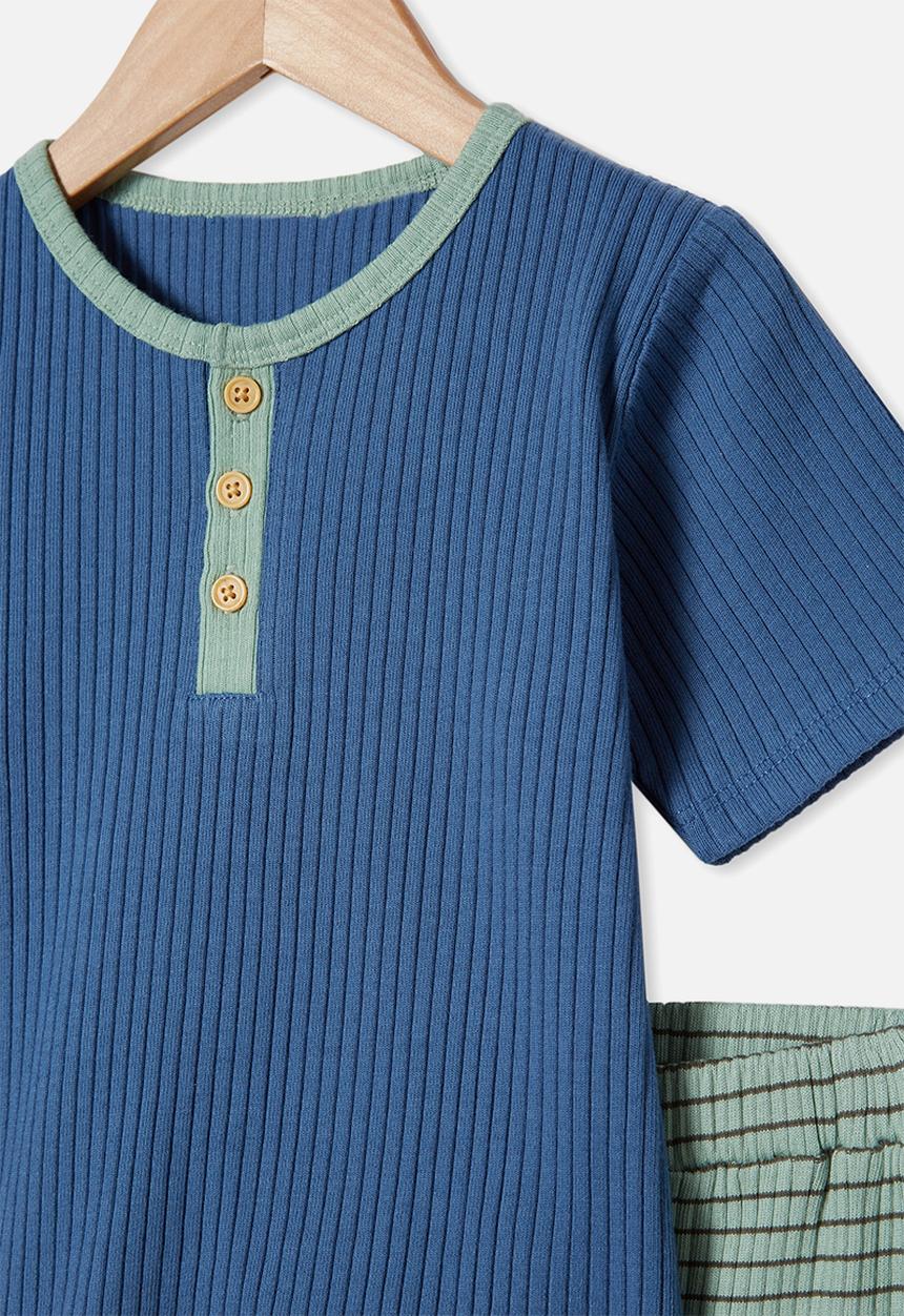Cotton On - Luke short sleeve pj set - petty blue