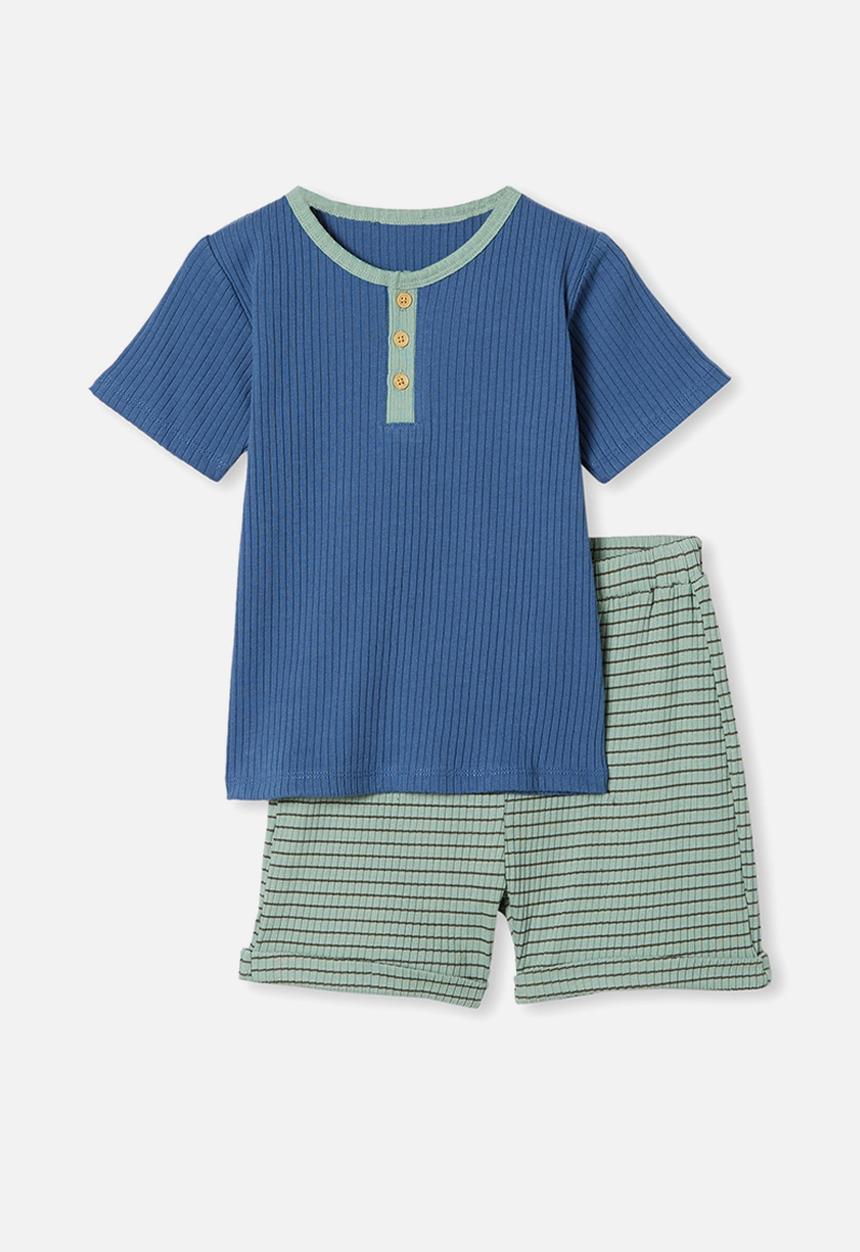 Cotton On - Luke short sleeve pj set - petty blue