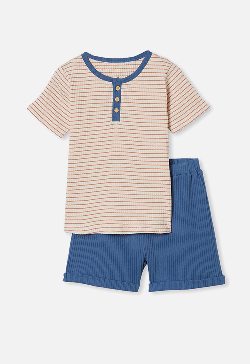 Cotton On - Luke short sleeve pj set - dark vanilla stripe