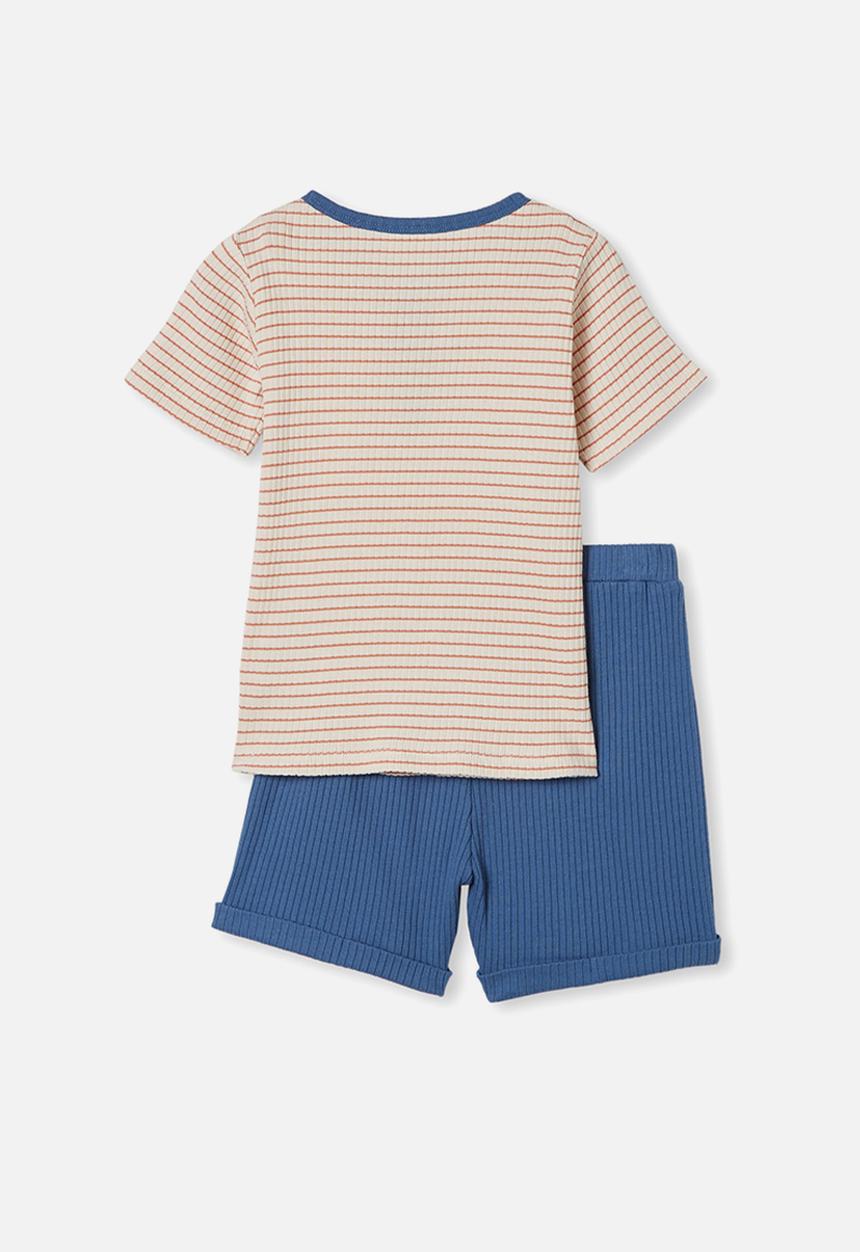 Cotton On - Luke short sleeve pj set - dark vanilla stripe