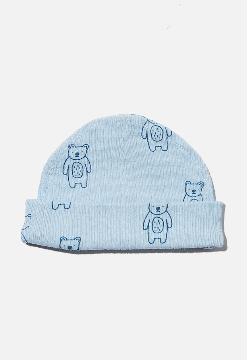 Cotton On - Organic newborn beanie - white water blue forest bears