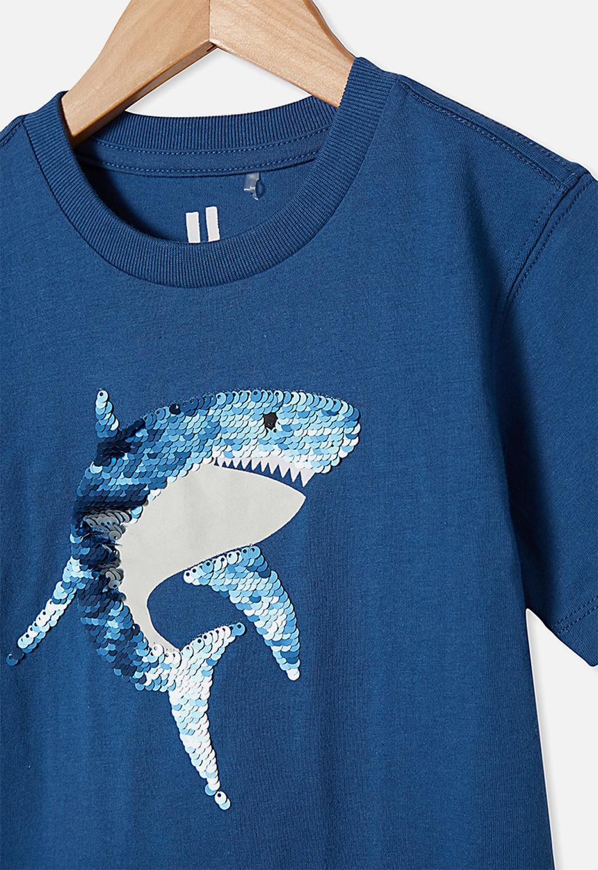 Cotton On - Downtown short sleeve tee - petty blue sequin shark