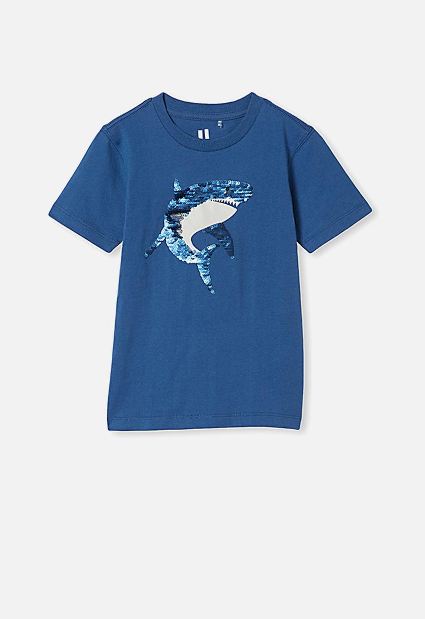 Cotton On - Downtown short sleeve tee - petty blue sequin shark