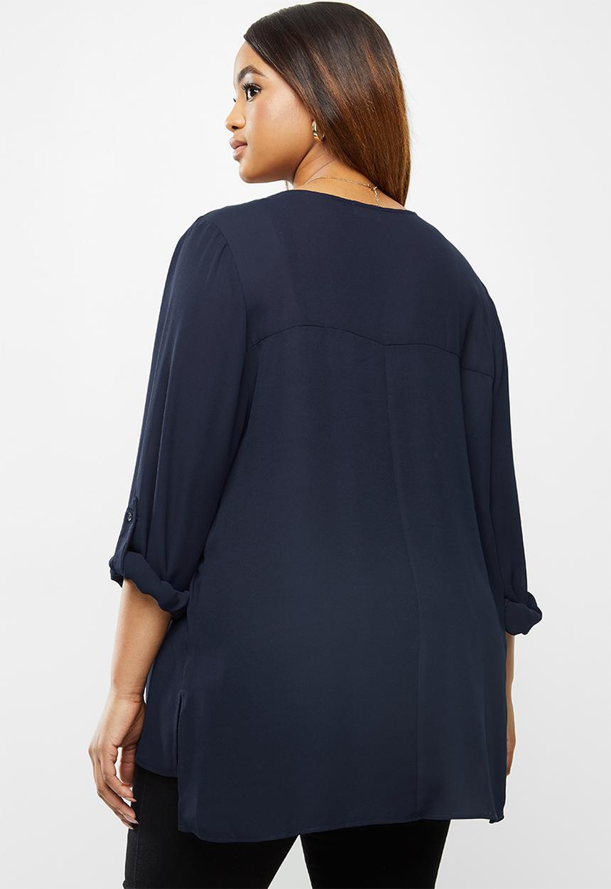 edit Plus - Rolled sleeve blouse - navy