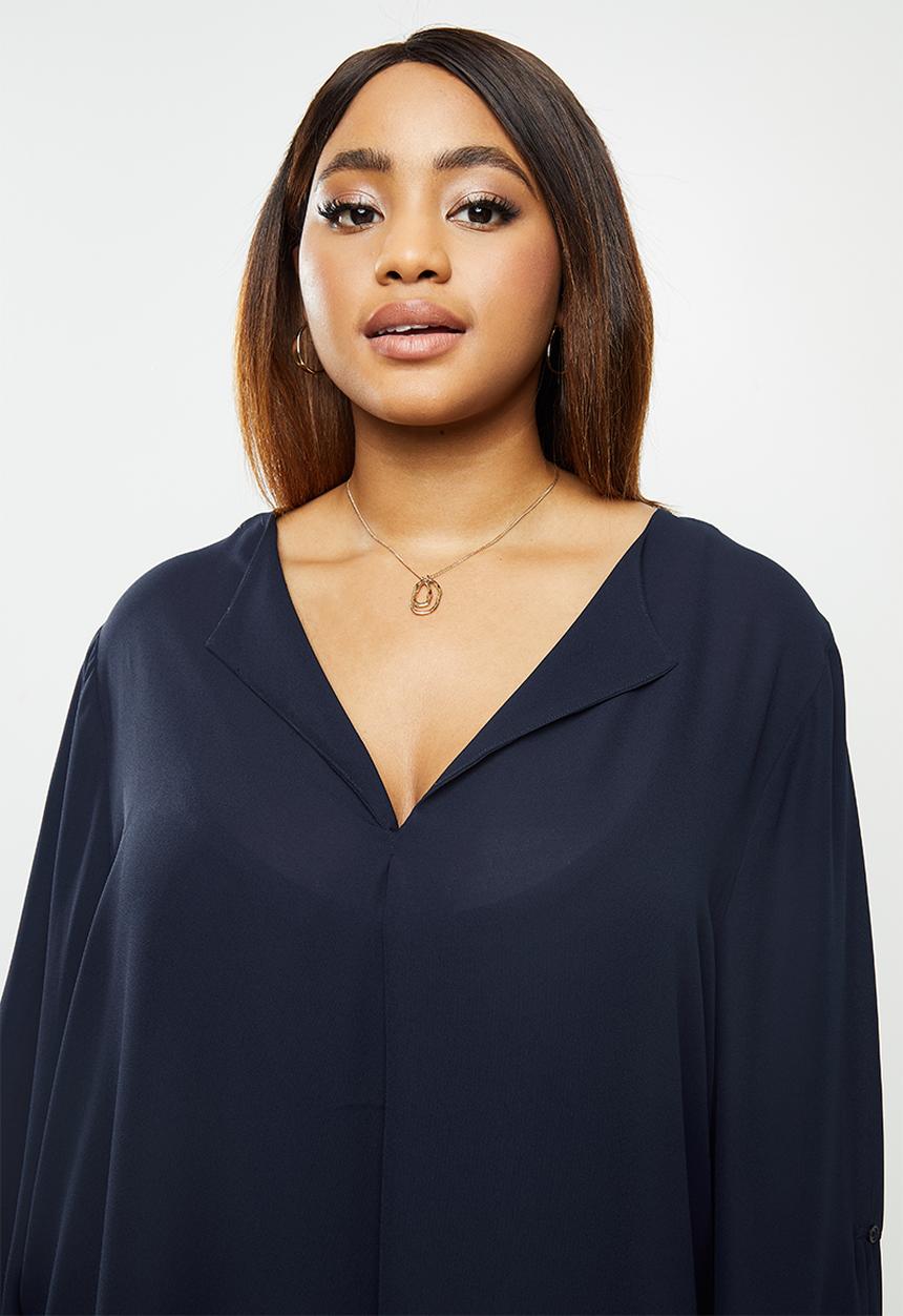 edit Plus - Rolled sleeve blouse - navy
