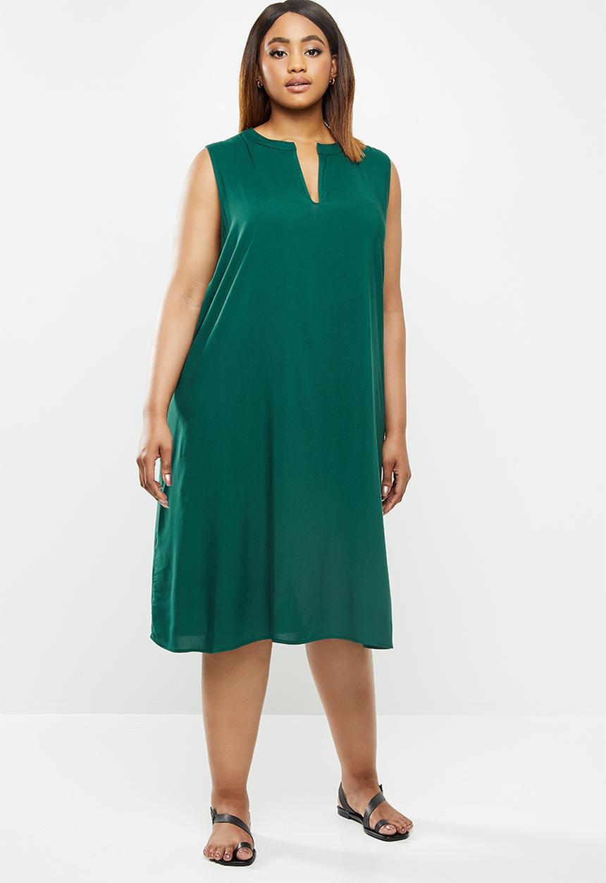 edit Plus - Short sleeve mandarin dress - green