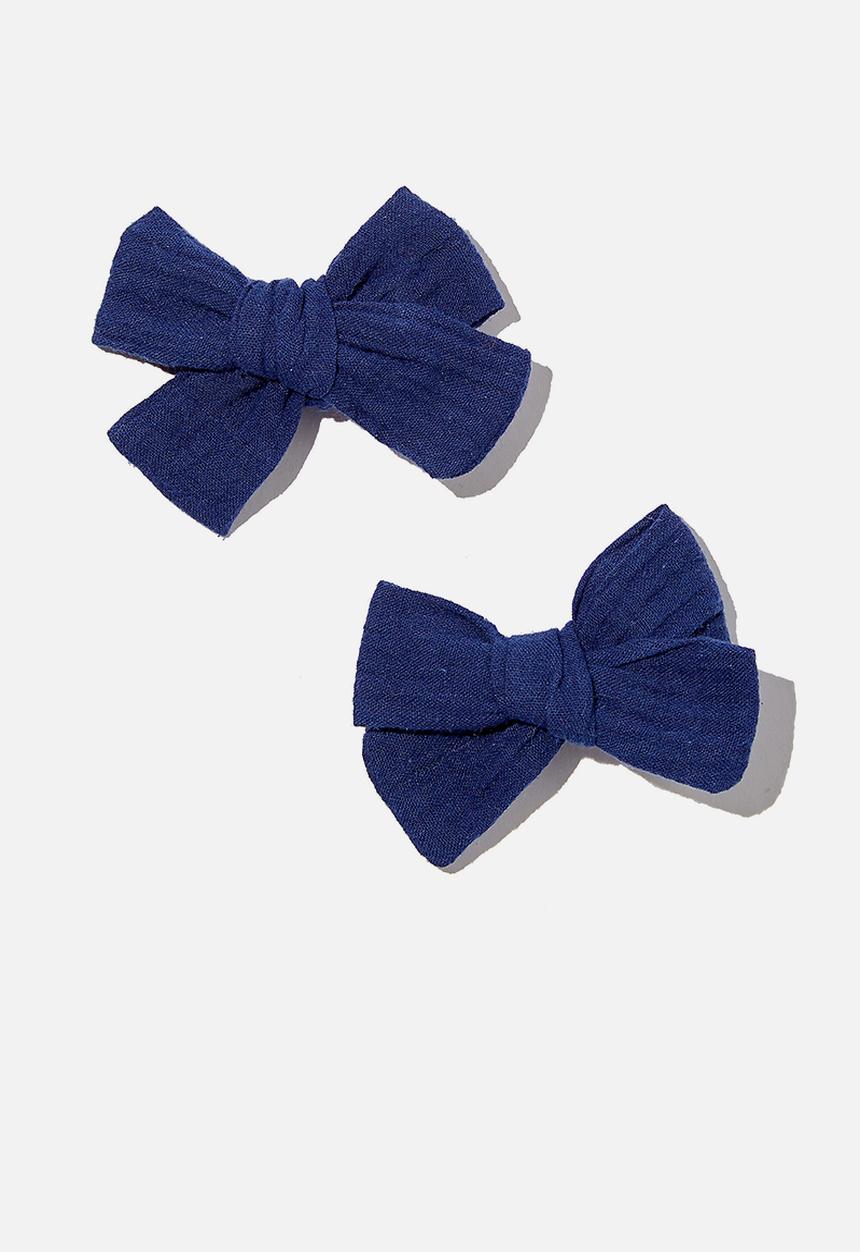 Cotton On - Big bow clips - navy cheesecloth