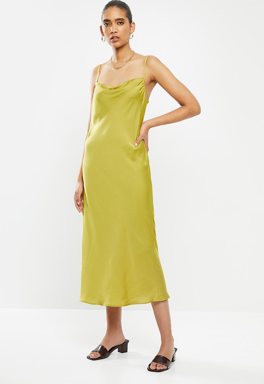VELVET - Satin cowl midi slip dress - lime