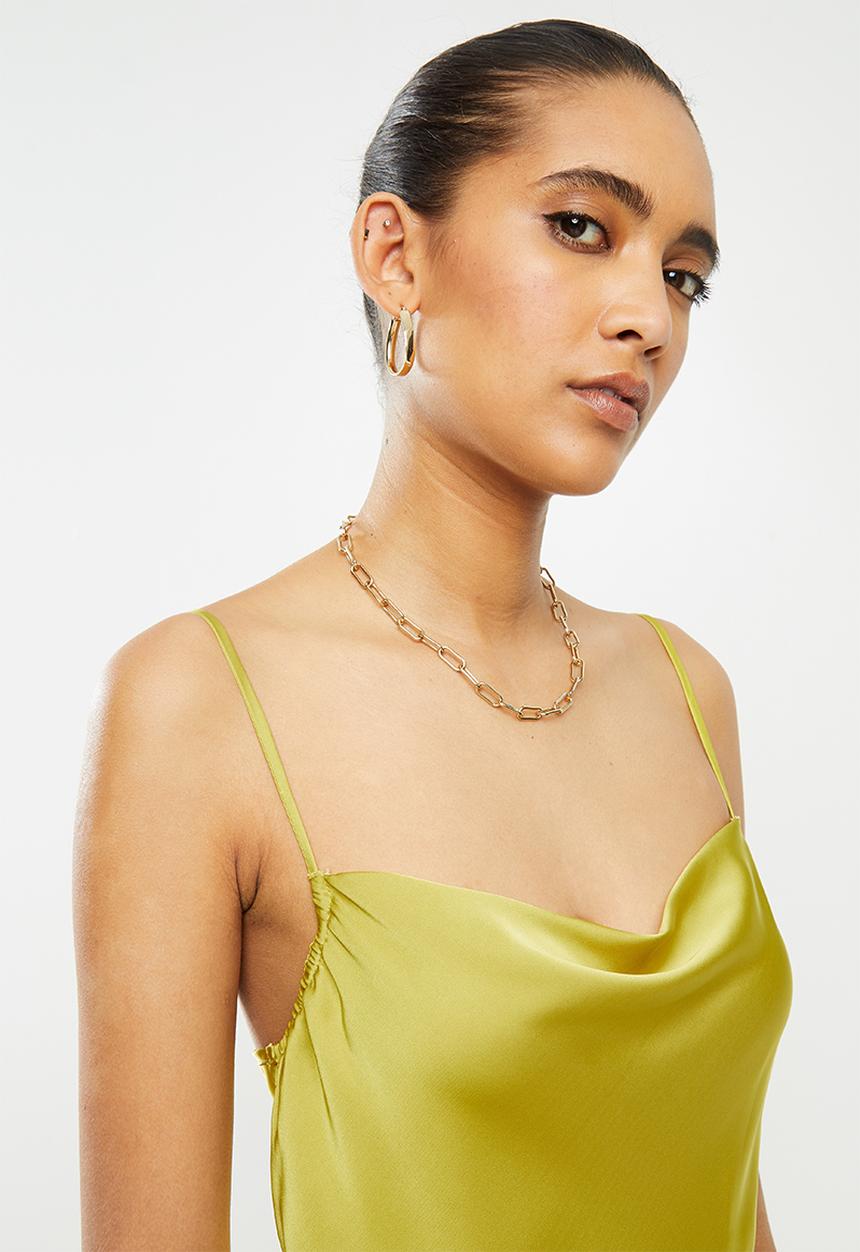VELVET - Satin cowl midi slip dress - lime