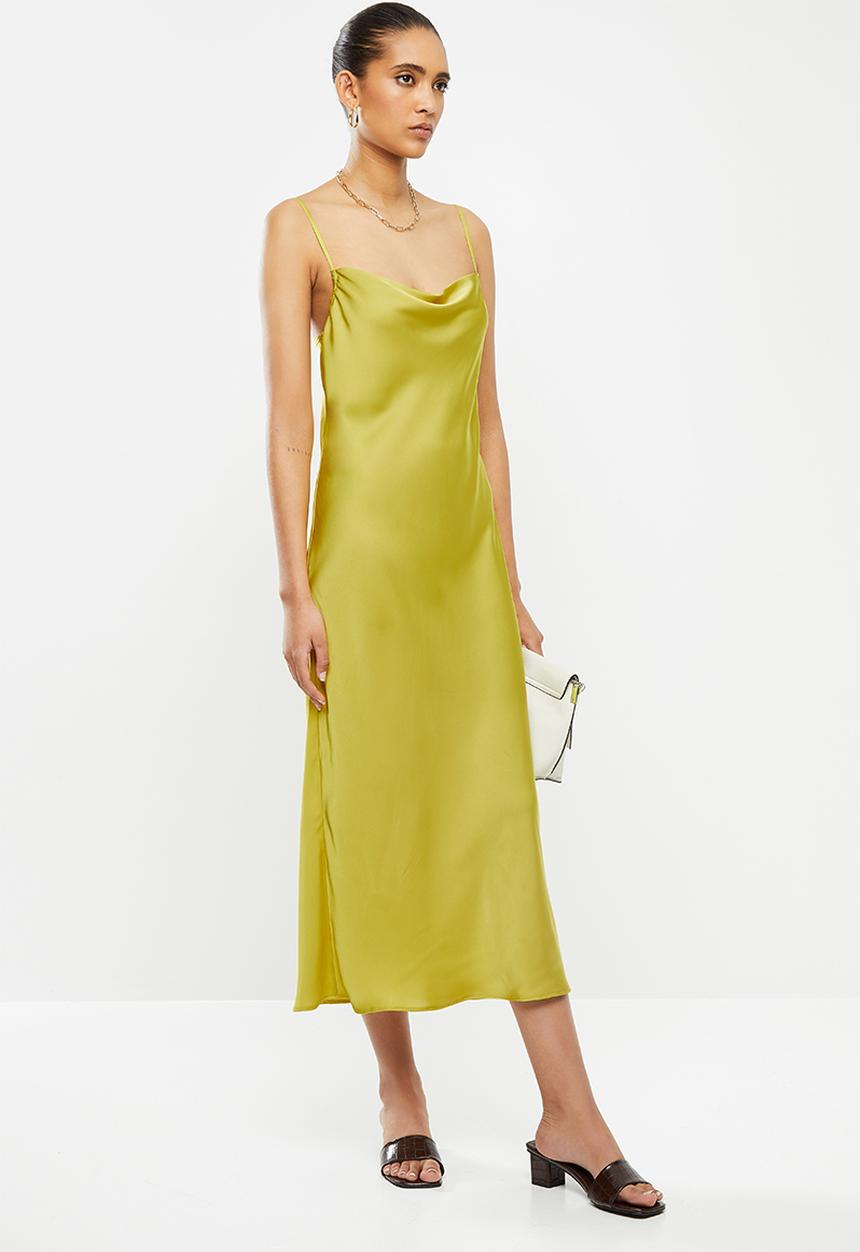 VELVET - Satin cowl midi slip dress - lime