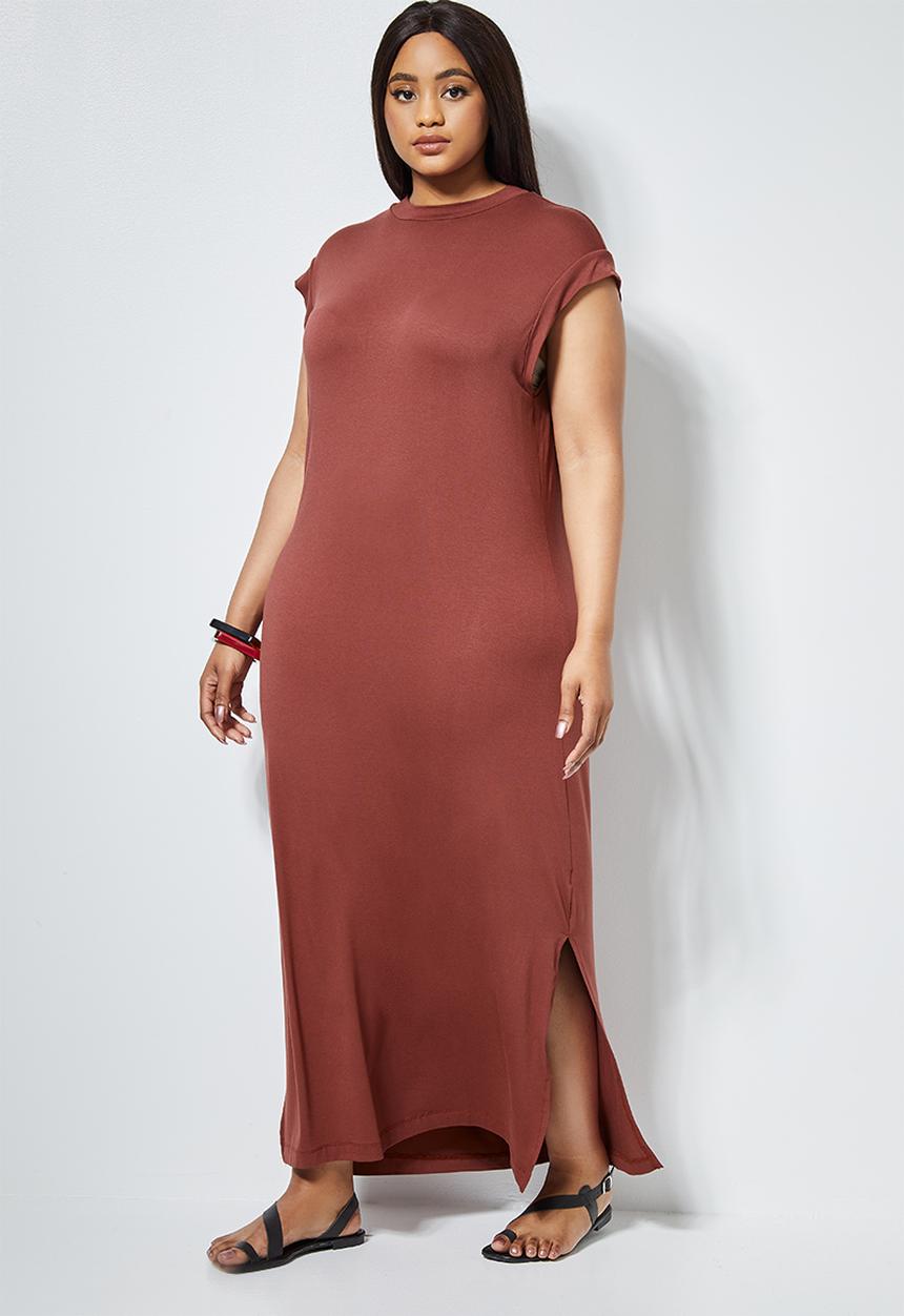 Superbalist - Polo neck column dress - tobacco 