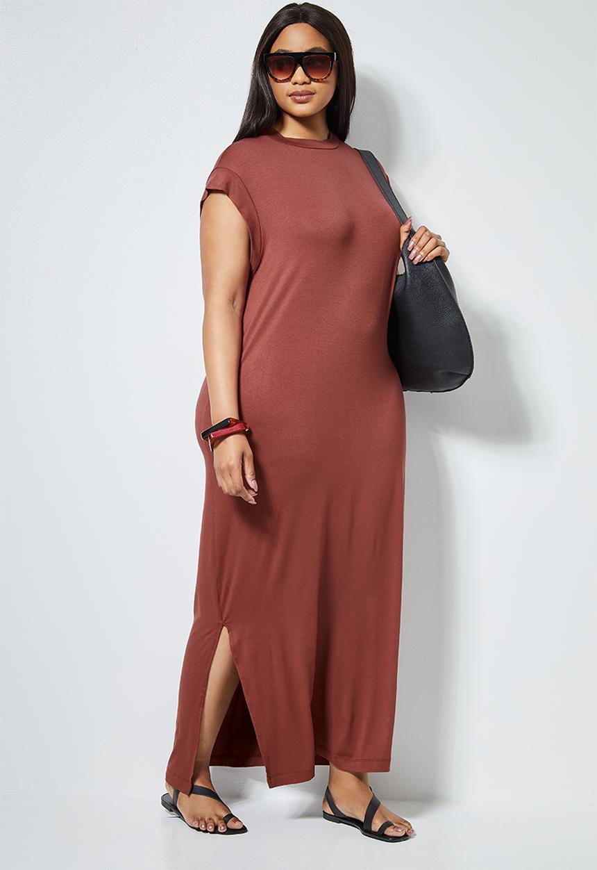 Superbalist - Polo neck column dress - tobacco 