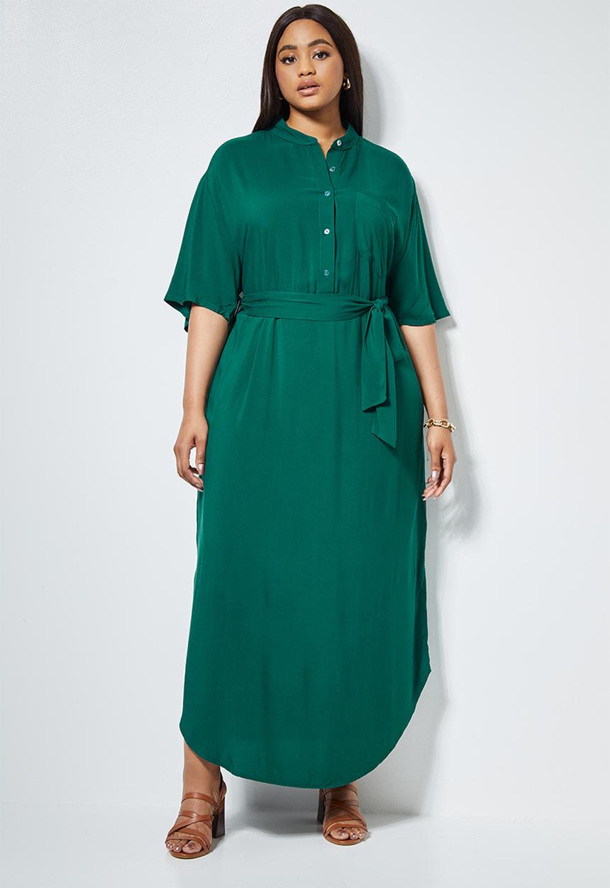 Superbalist - Short sleeve maxi shirt dress - bottle green