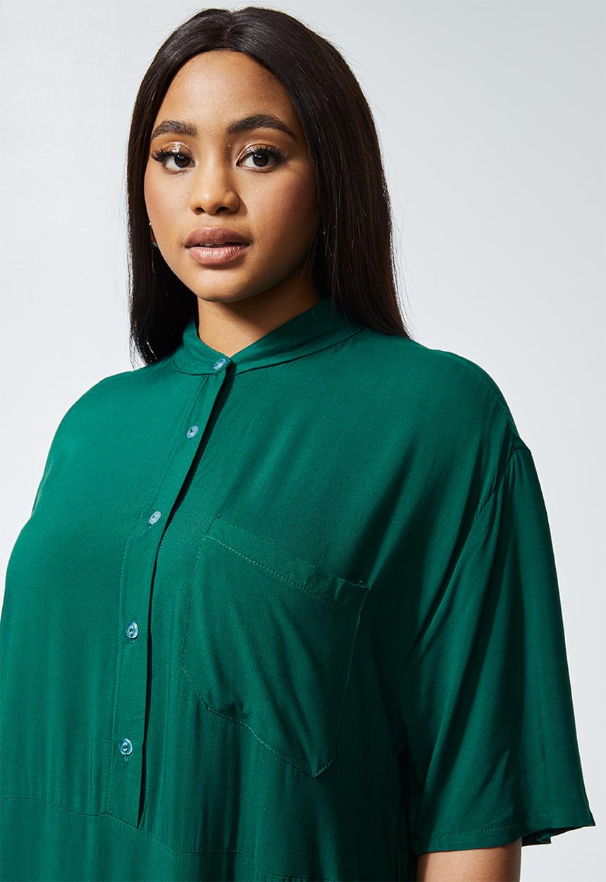 Superbalist - Short sleeve maxi shirt dress - bottle green