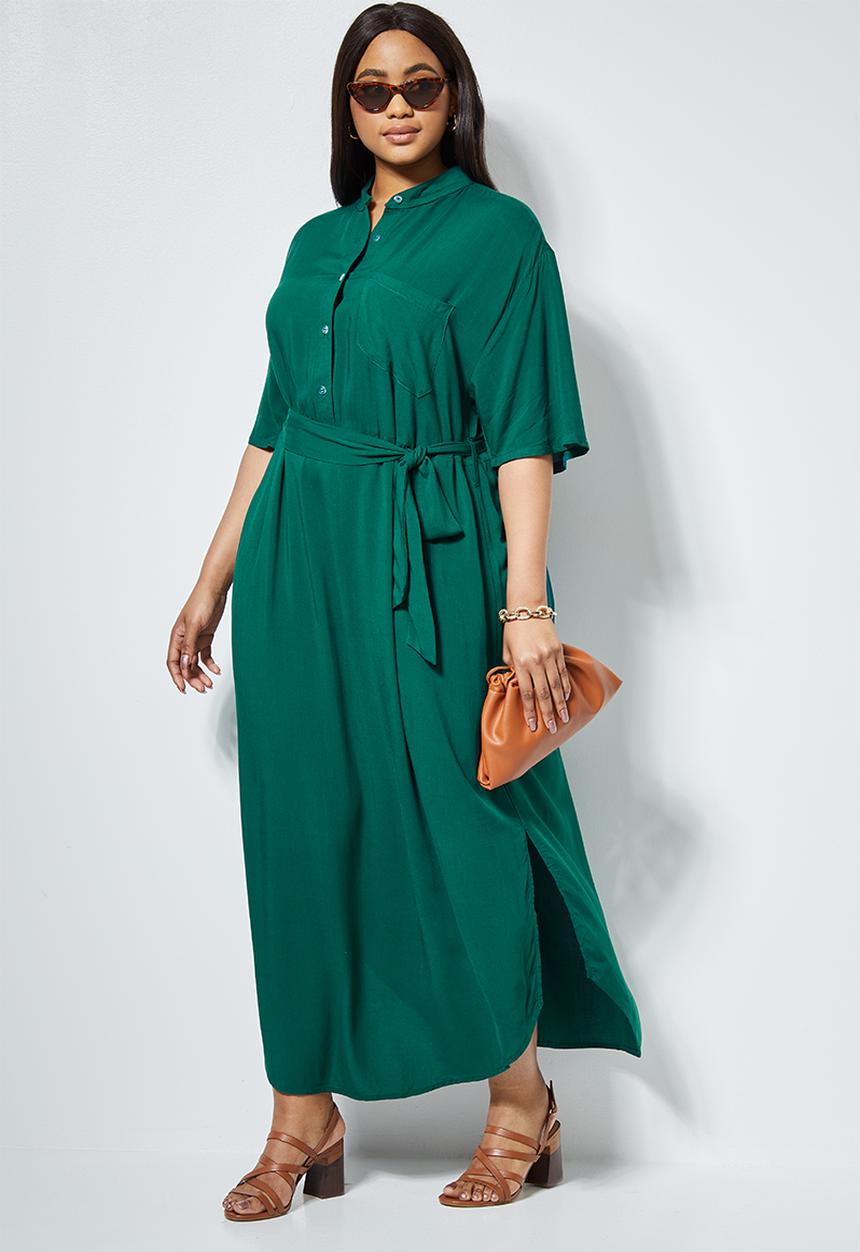 Superbalist - Short sleeve maxi shirt dress - bottle green