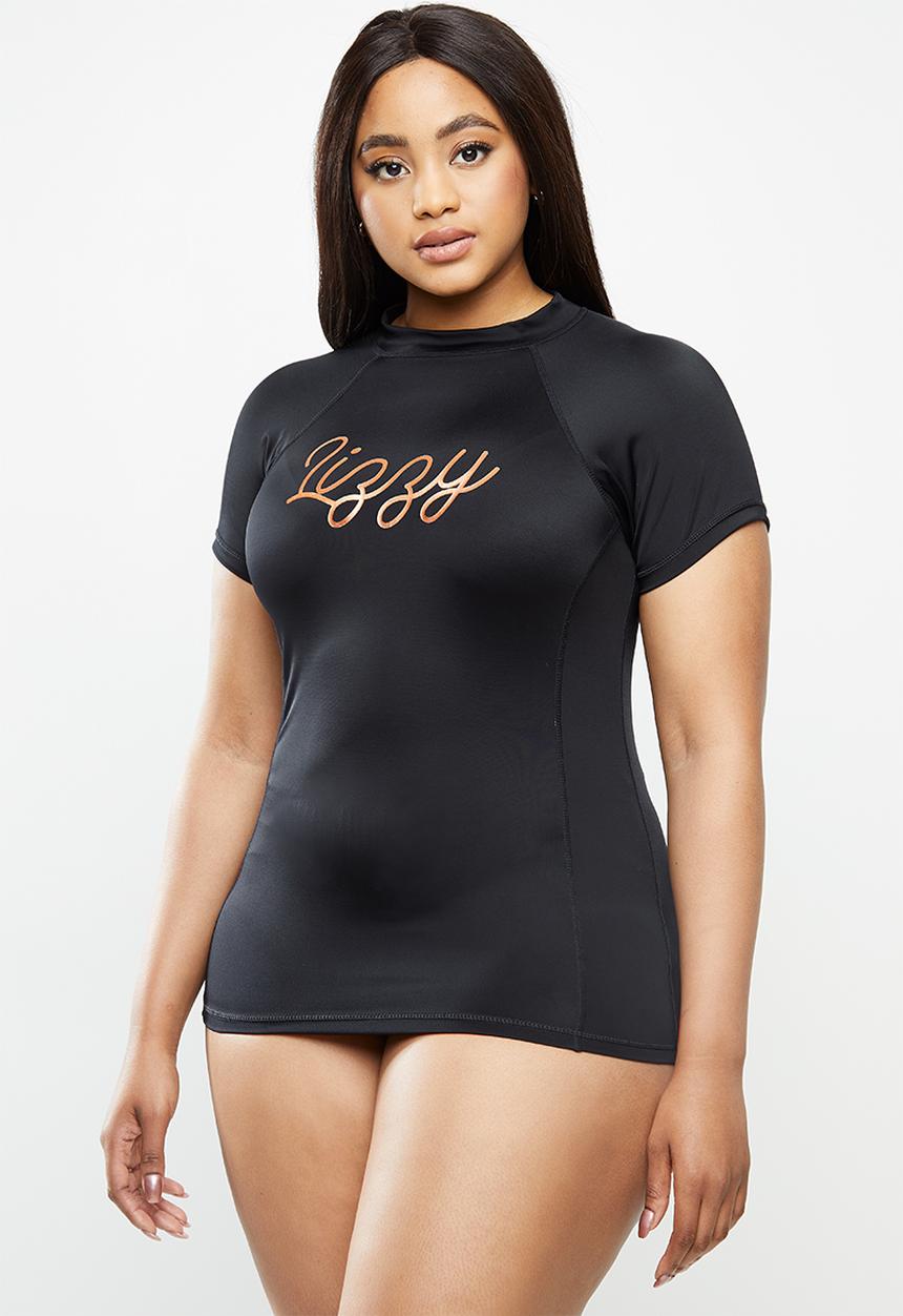 Lizzy - Plus size janis cap sleeve rash vest - black
