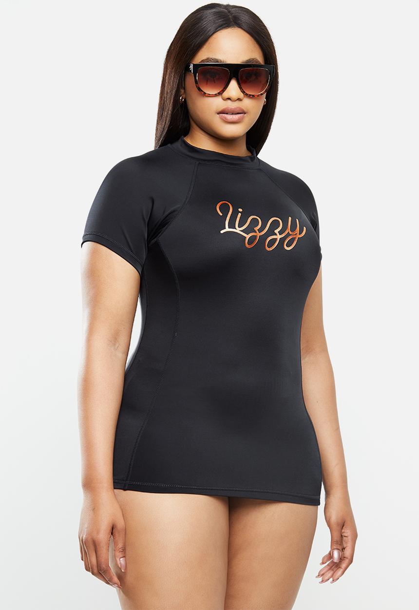 Lizzy - Plus size janis cap sleeve rash vest - black