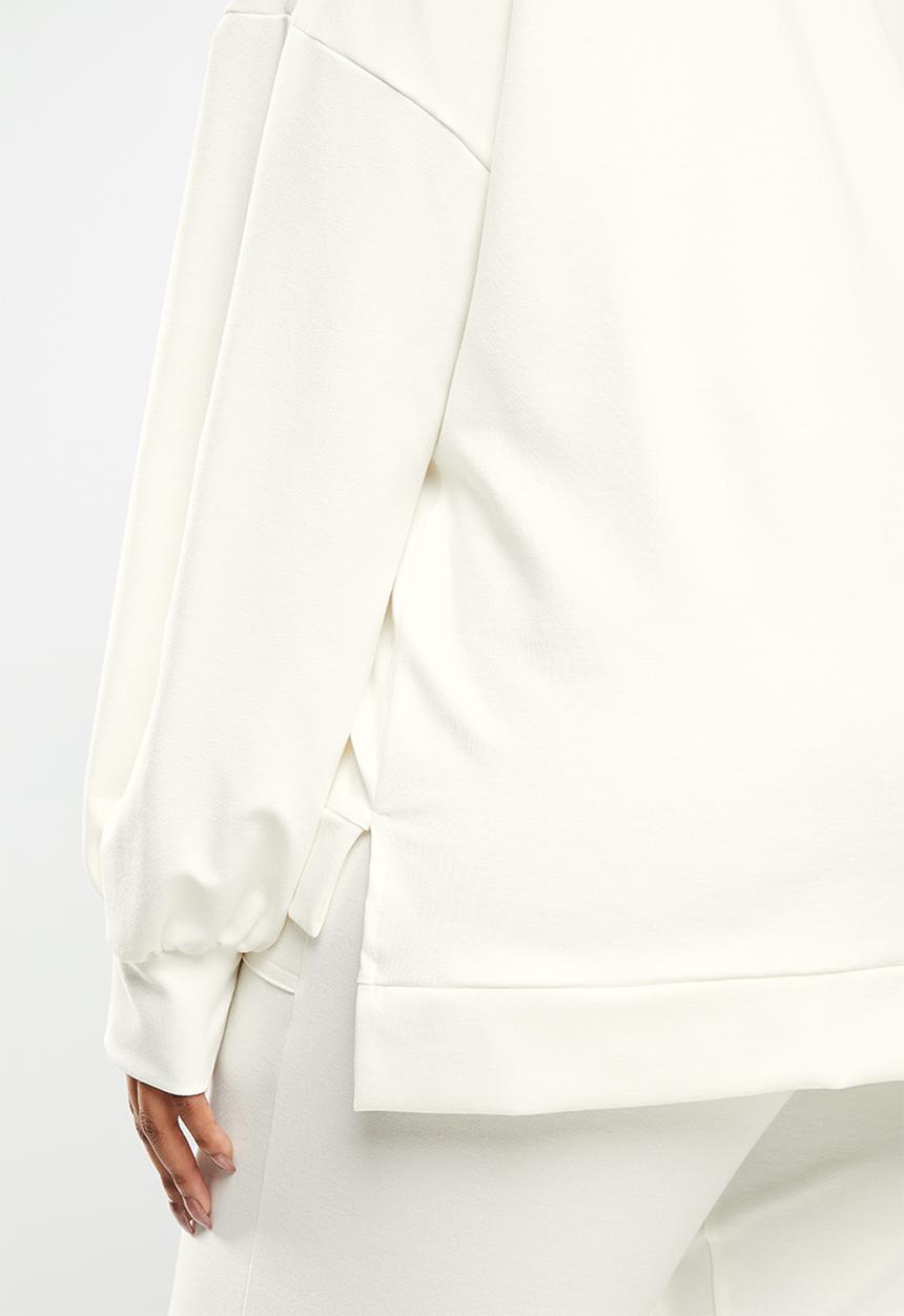 Me&B - Plus fleece hooded sweat with step hem - cream