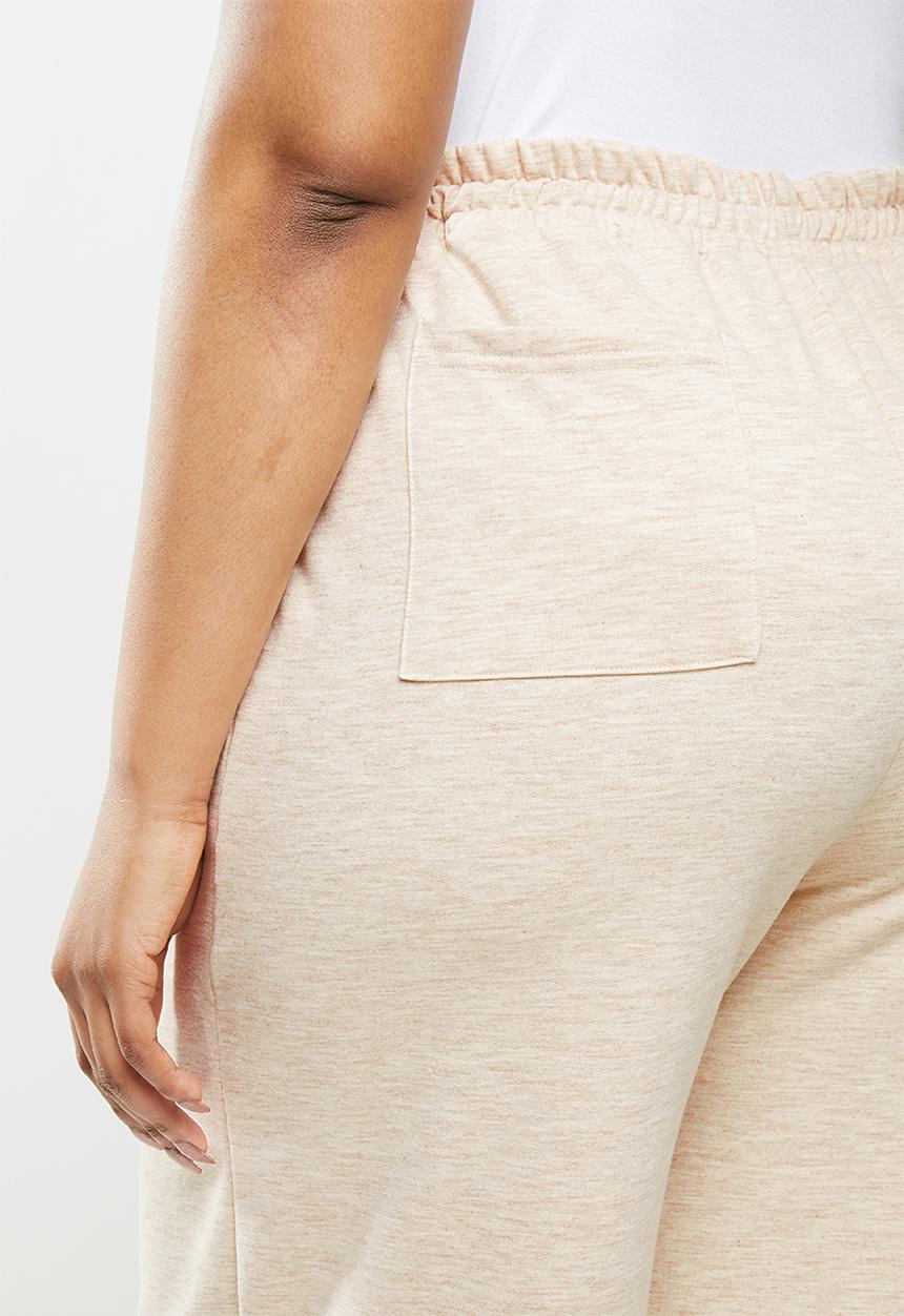 Me&B - Plus wide leg crop track pant - beige 